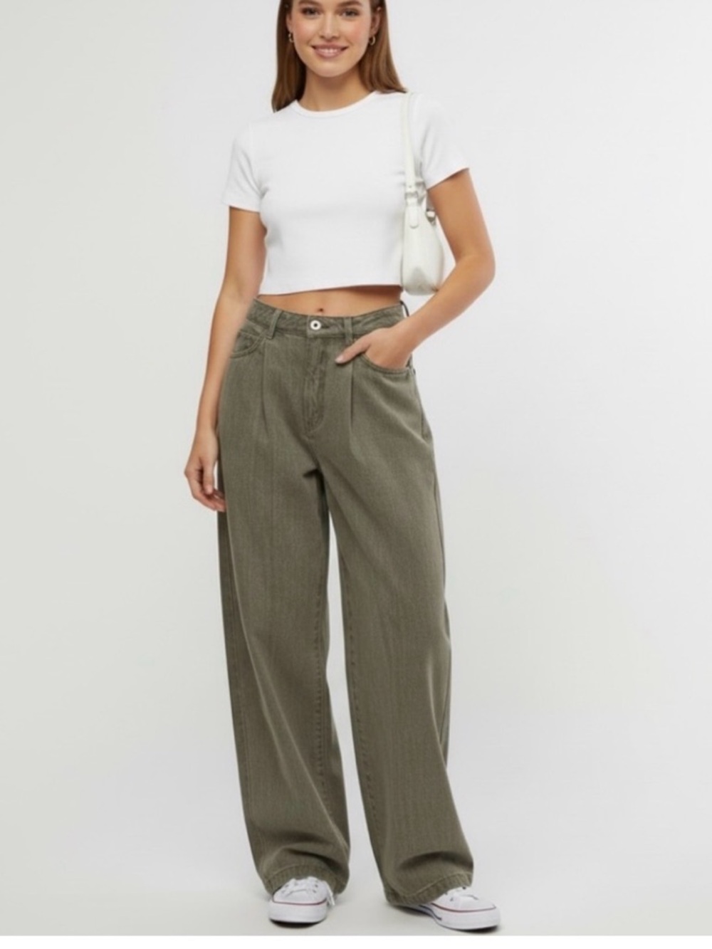NEW NWT WeWoreWhat high rise pleated wide leg stone wash jeans size 25